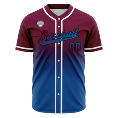 Custom Gradient Print Hip Hop Button Down Baseball Jersey Burgundy&Blue