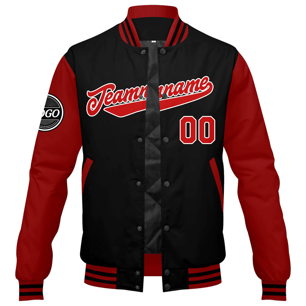 Custom Varsity Jacket Letterman Jacket For Men, Women And Youth Red Black