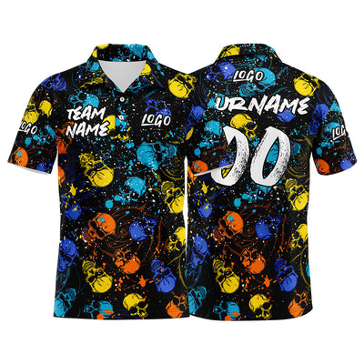 Custom Splash Skull-Blue&Yellow Football Polo Shirts Add Your Unique Logo/Name/Number