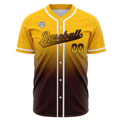 Custom Gradient Print Hip Hop Button Down Baseball Jersey Yellow&Brown