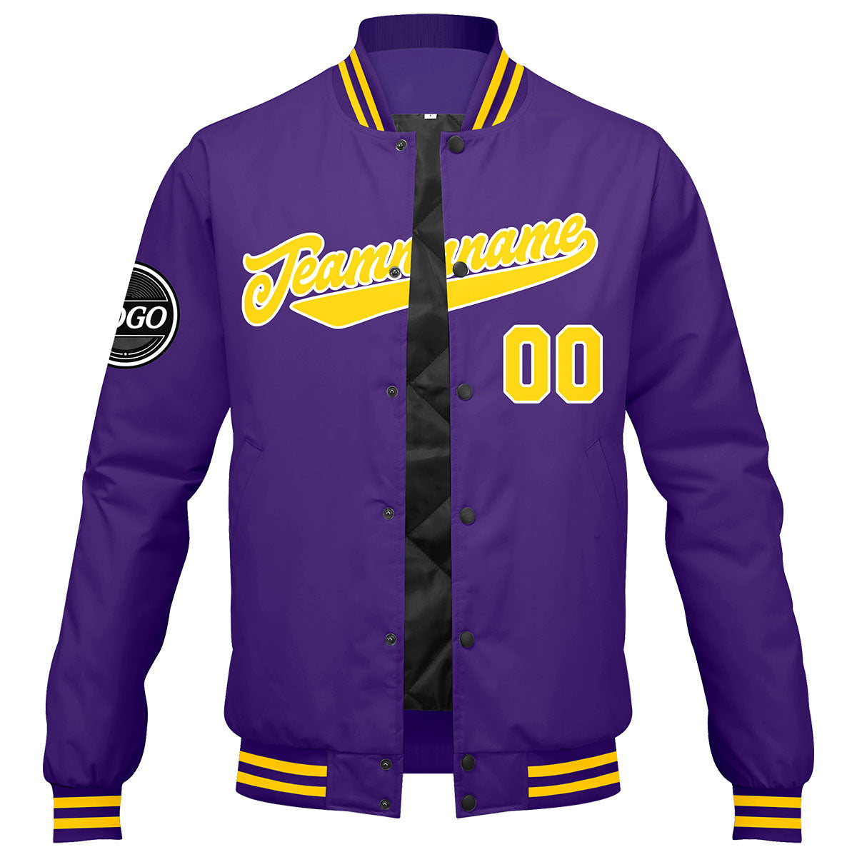 Custom Varsity Jacket Letterman Jacket For Men, Women And Youth Purple Yellow