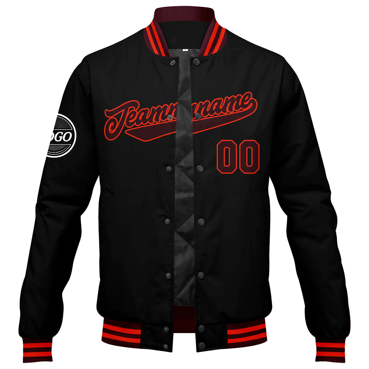 Custom Varsity Jacket Letterman Jacket For Men, Women And Youth Marroon Black Orange