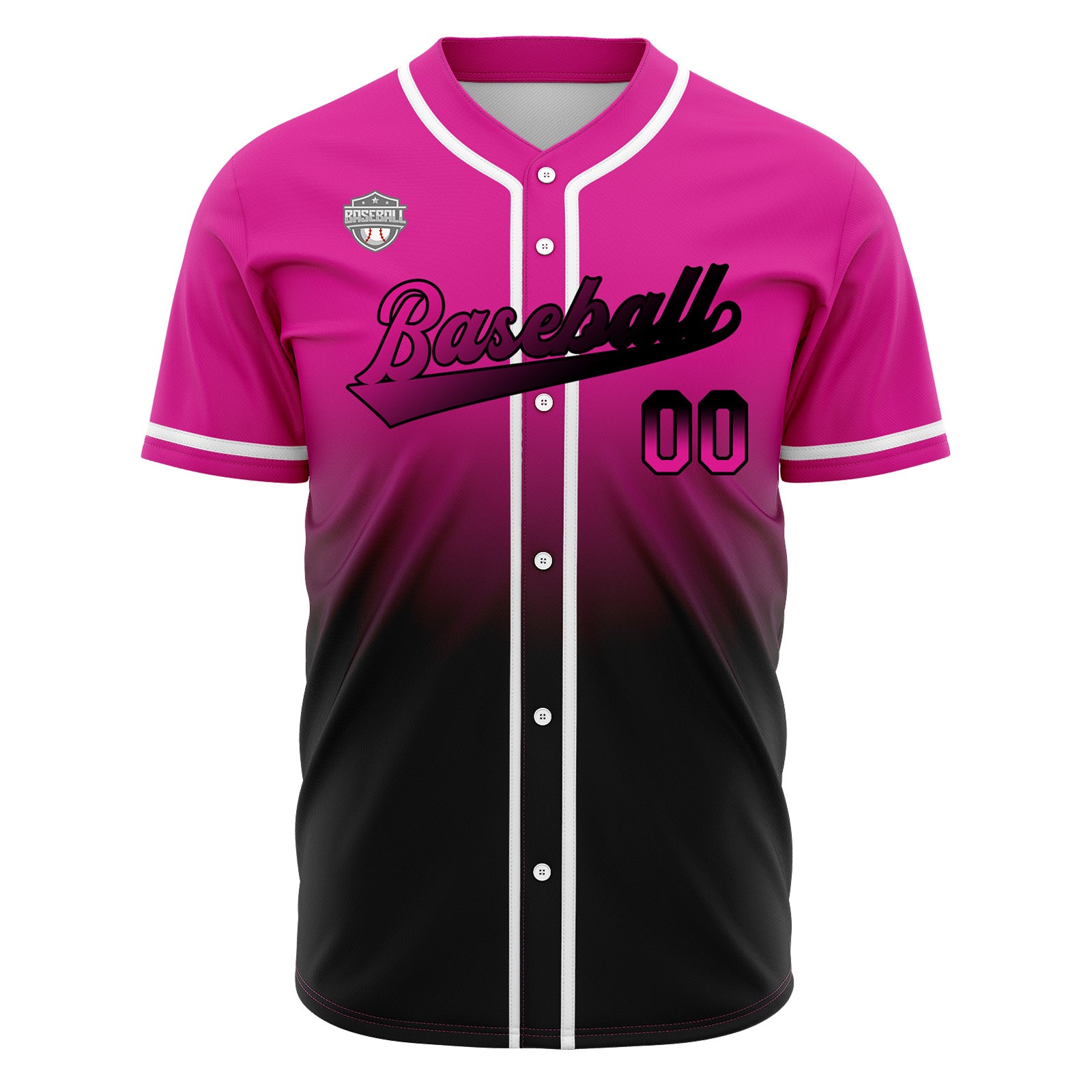 Custom Gradient Print Hip Hop Button Down Baseball Jersey Rose&Black