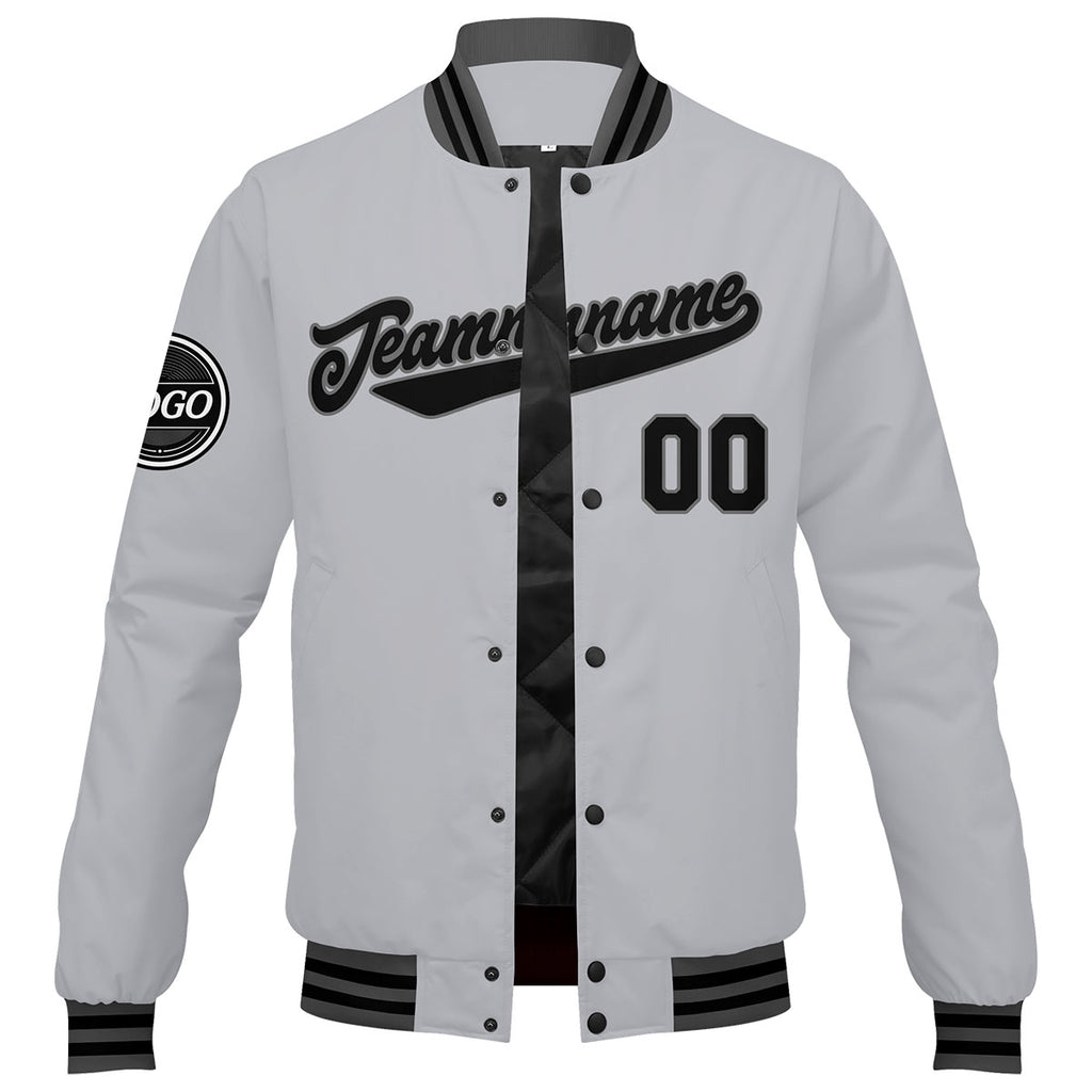 Custom Varsity Jacket Letterman Jacket For Men, Women And Youth Grey Black