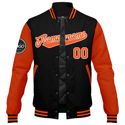 Custom Varsity Jacket Letterman Jacket For Men, Women And Youth Black Orange