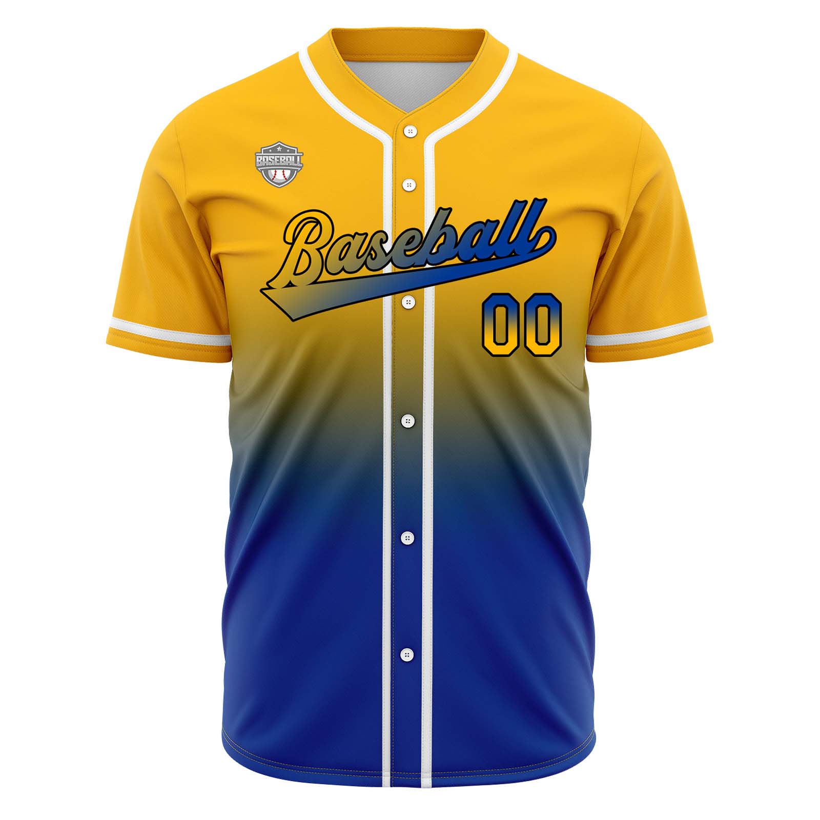 Custom Gradient Print Hip Hop Button Down Baseball Jersey Yellow&Blue