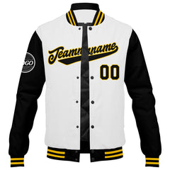 Custom Varsity Jacket Letterman Jacket For Men, Women And Youth Black White Yellow