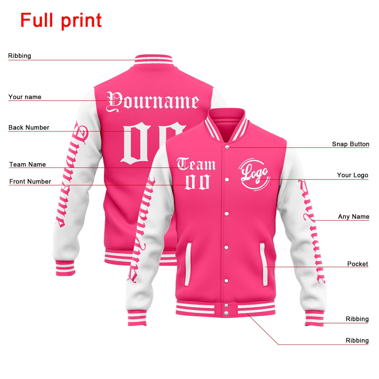 Custom Varsity Jacket Letterman Jacket For Men, Women And Youth Orange Pink White