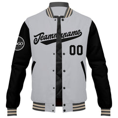 Custom Varsity Jacket Letterman Jacket For Men, Women And Youth Grey Black Cream