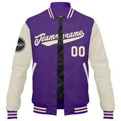 Custom Varsity Jacket Letterman Jacket For Men, Women And Youth Purple Cream