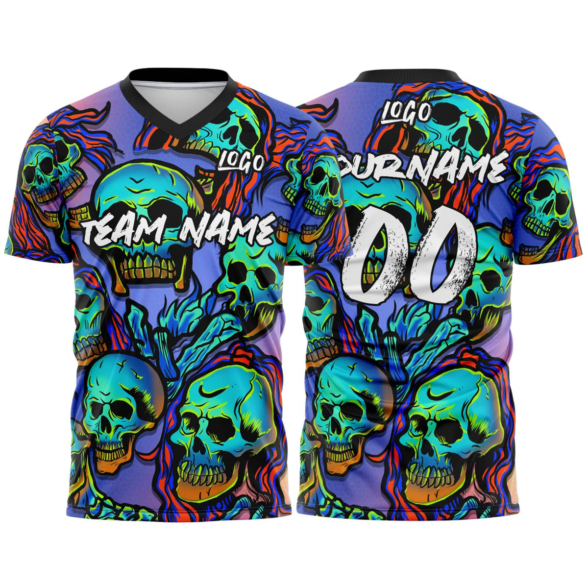 Custom Fantasy Skeleton-Purple&Neon Green T-Shirts for Sports Fans, Personalized Name and Number