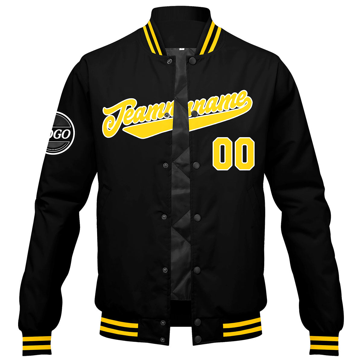 Custom Varsity Jacket Letterman Jacket For Men, Women And Youth Black Yellow
