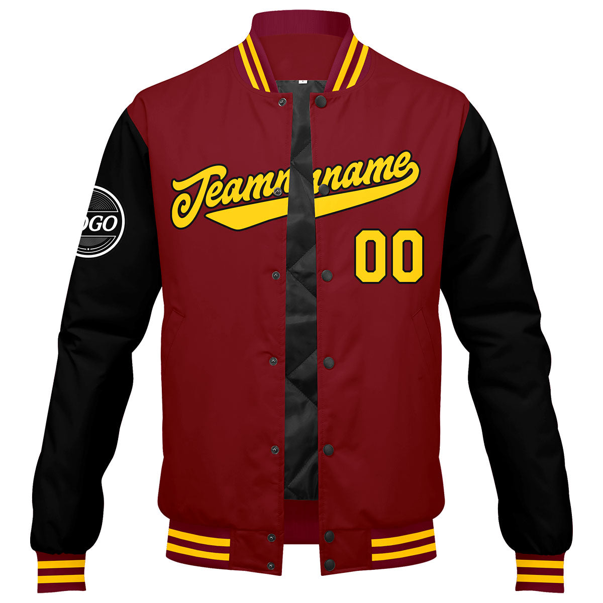 Custom Varsity Jacket Letterman Jacket For Men, Women And Youth Crimson Black Yellow