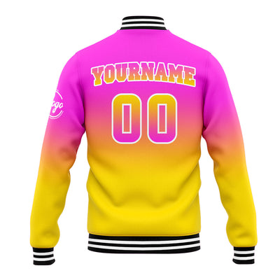 Custom Varsity Jacket Letterman Jacket For Men, Women And Youth Pink&Yellow