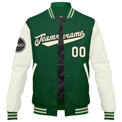 Custom Varsity Jacket Letterman Jacket For Men, Women And Youth Green Cream