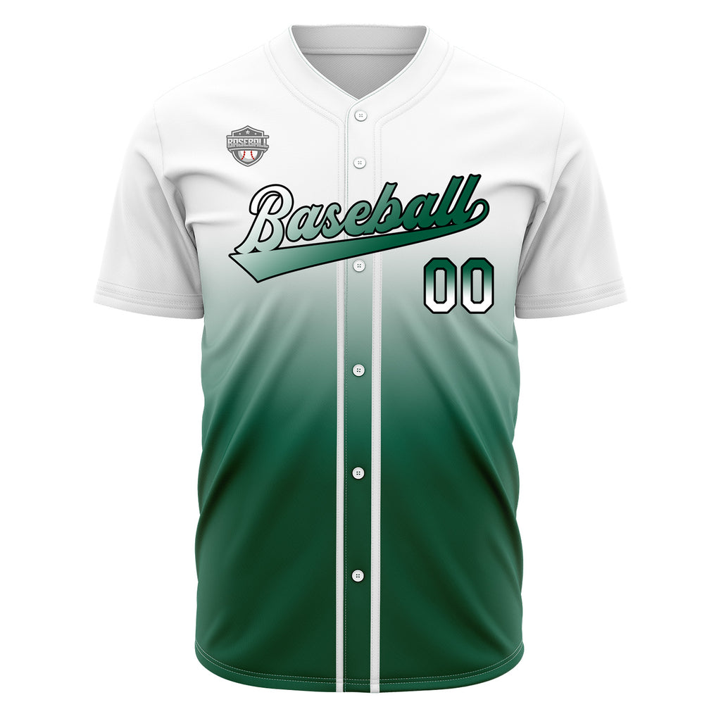 Custom Gradient Print Hip Hop Button Down Baseball Jersey White&Green