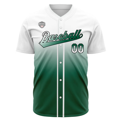 Custom Gradient Print Hip Hop Button Down Baseball Jersey White&Green