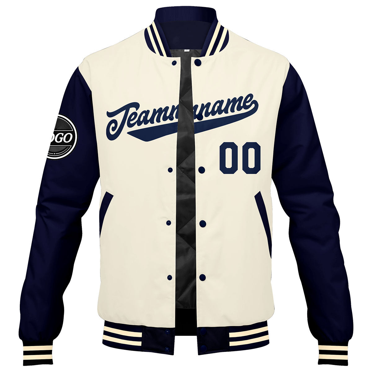 Custom Varsity Jacket Letterman Jacket For Men, Women And Youth Navy Cream