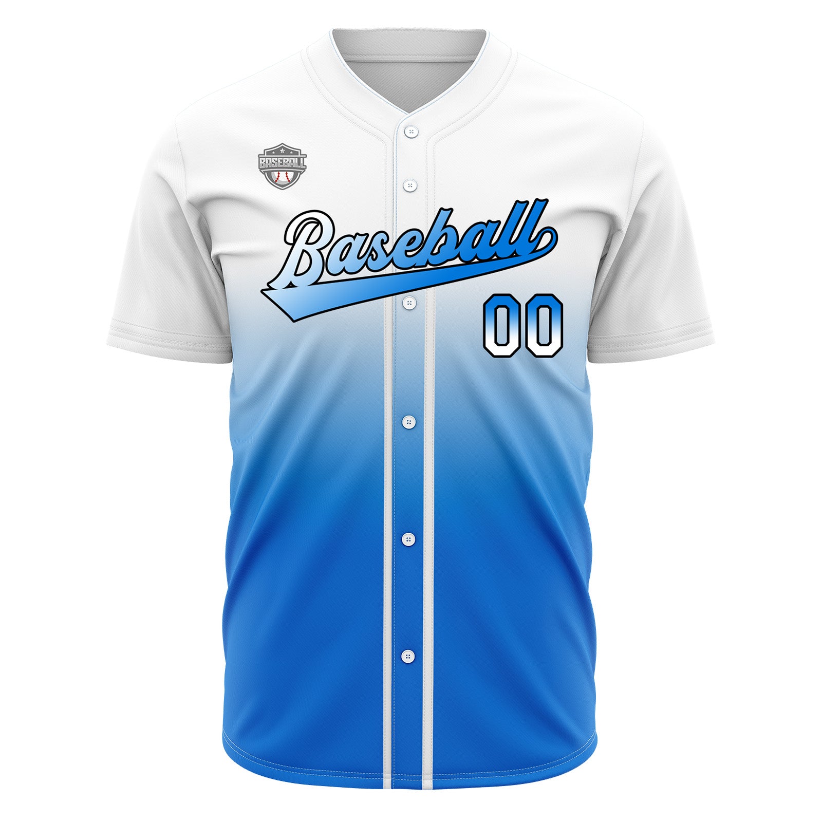 Custom Gradient Print Hip Hop Button Down Baseball Jersey White&Blue