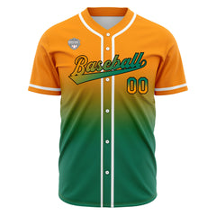 Custom Gradient Print Hip Hop Button Down Baseball Jersey Orange&Green