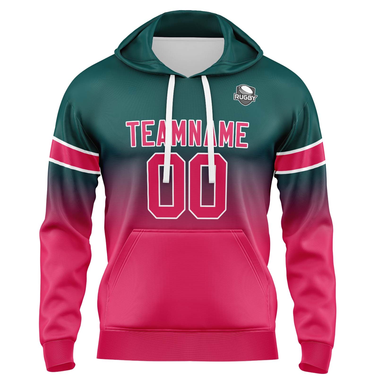 Custom Gradient Hoodie For Man Woman Girl Boy Print Your Logo Name Number Dark Green Pink