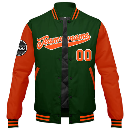 Custom Varsity Jacket Letterman Jacket For Men, Women And Youth Dark Green Orange