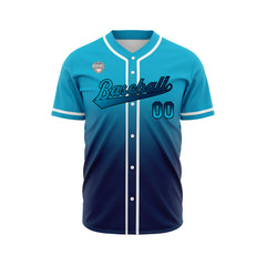 Custom Gradient Print Hip Hop Button Down Baseball Jersey Aqua&Dark Blue