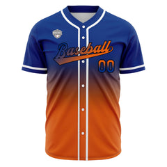 Custom Gradient Print Hip Hop Button Down Baseball Jersey Royal&Orange