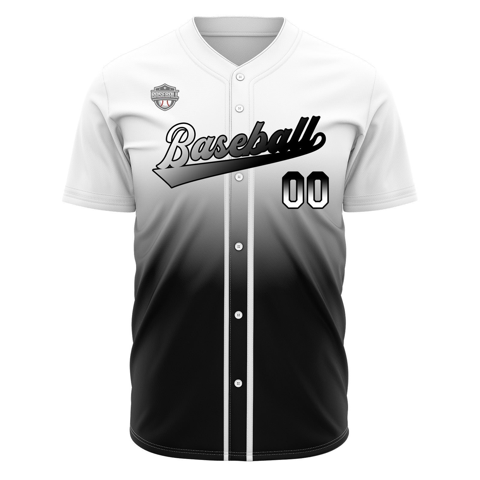 Custom Gradient Print Hip Hop Button Down Baseball Jersey White&Black