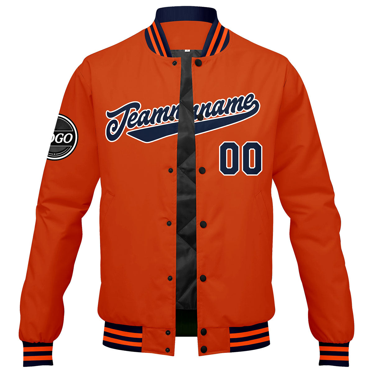 Custom Varsity Jacket Letterman Jacket For Men, Women And Youth Navy Orange