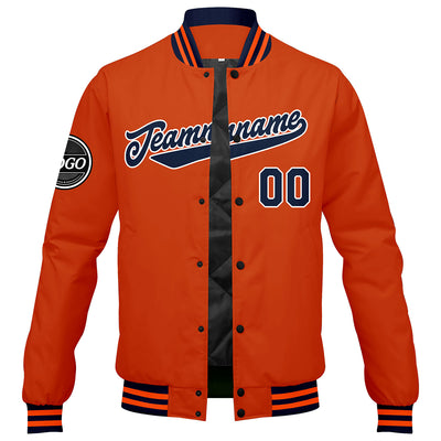 Custom Varsity Jacket Letterman Jacket For Men, Women And Youth Navy Orange