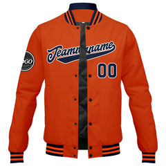 Custom Varsity Jacket Letterman Jacket For Men, Women And Youth Navy Orange