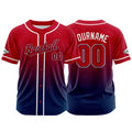 Custom Gradient Print Hip Hop Button Down Baseball Jersey Red-Navy-Red