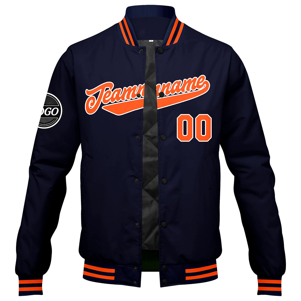 Custom Varsity Jacket Letterman Jacket For Men, Women And Youth Navy Orange