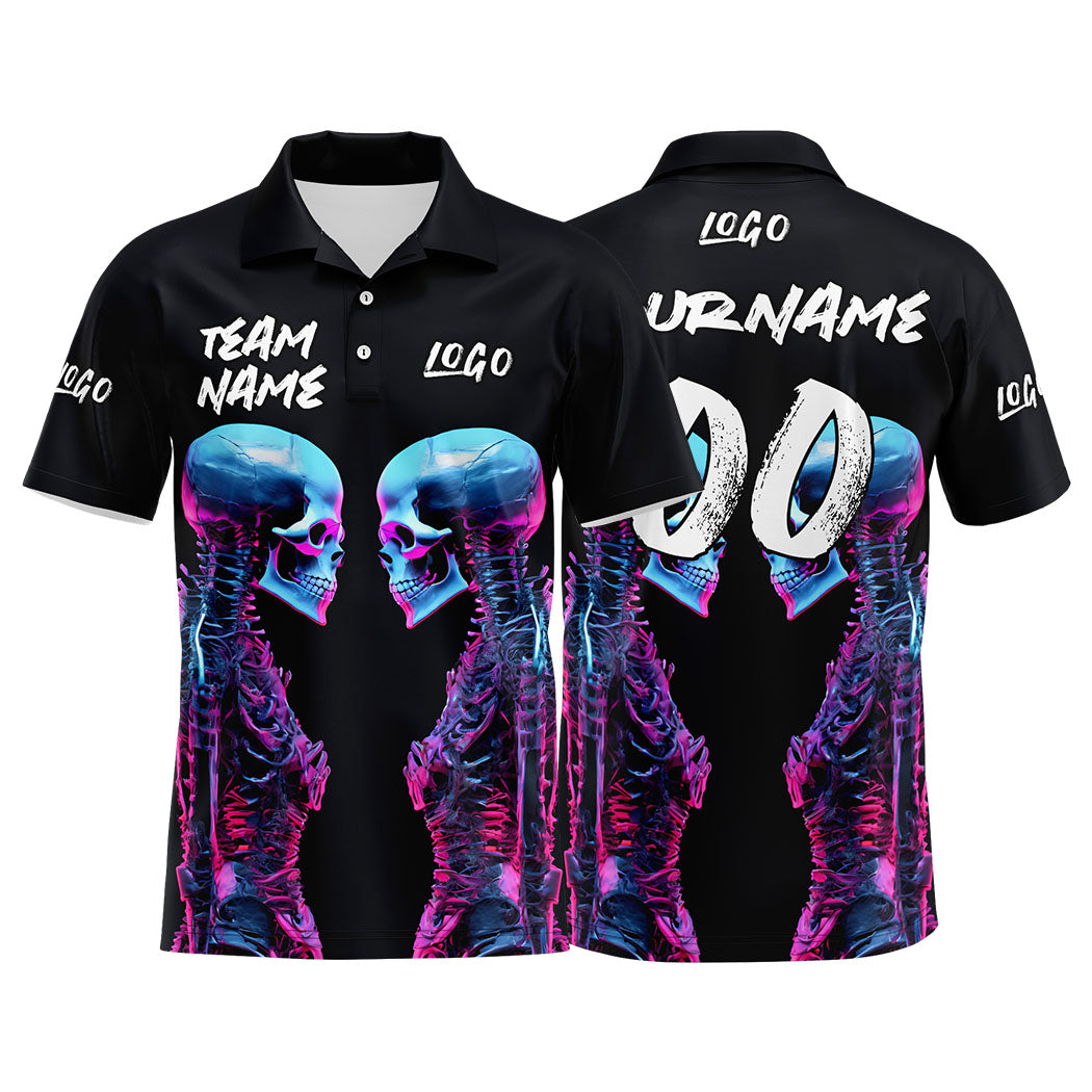 Custom Machinery Skeleton-Black&Blue Football Polo Shirts Add Your Unique Logo/Name/Number