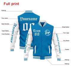 Custom Varsity Jacket Letterman Jacket For Men, Women And Youth Blue White