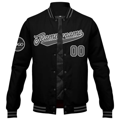 Custom Varsity Jacket Letterman Jacket For Men, Women And Youth Black Grey