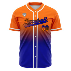 Custom Gradient Print Hip Hop Button Down Baseball Jersey Orange&Royal