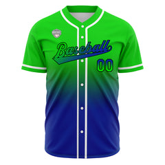 Custom Gradient Print Hip Hop Button Down Baseball Jersey Green&Blue