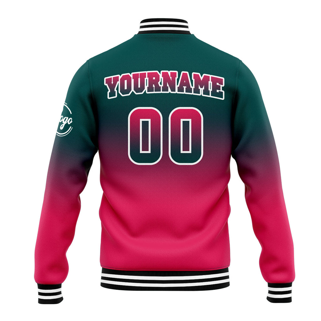 Custom Varsity Jacket Letterman Jacket For Men, Women And Youth Dark Green&Pink