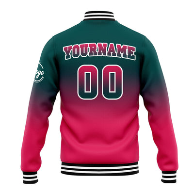 Custom Varsity Jacket Letterman Jacket For Men, Women And Youth Dark Green&Pink