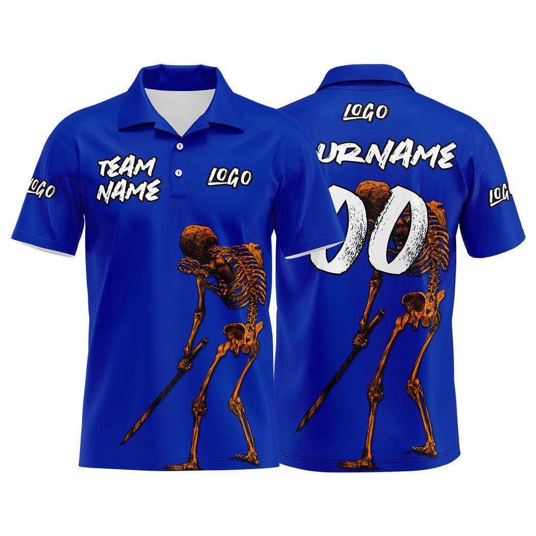 Custom Skeleton-Blue Football Polo Shirts Add Your Unique Logo/Name/Number