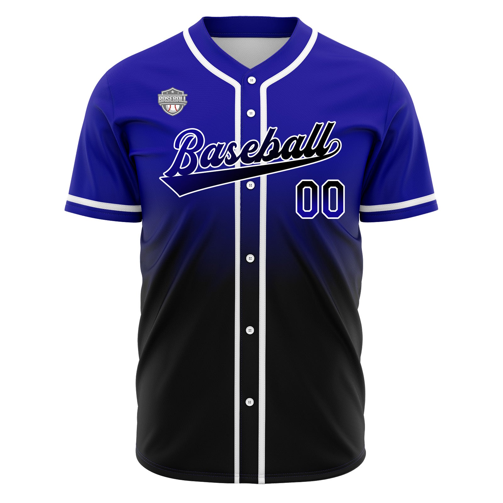 Custom Gradient Print Hip Hop Button Down Baseball Jersey Royal&Black