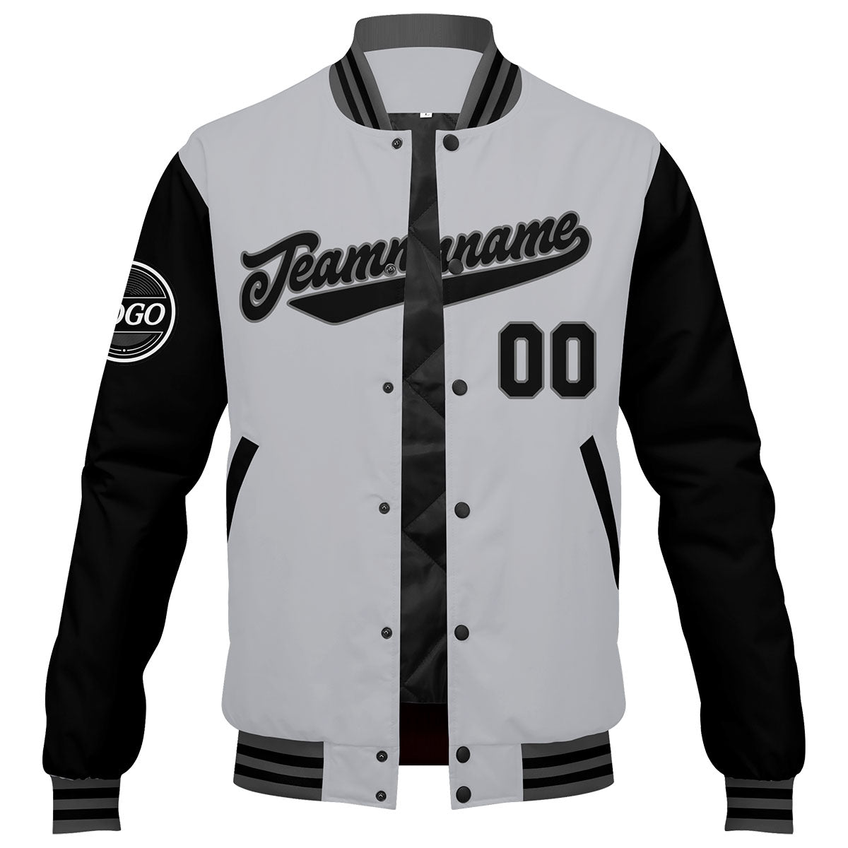 Custom Varsity Jacket Letterman Jacket For Men, Women And Youth Grey Black