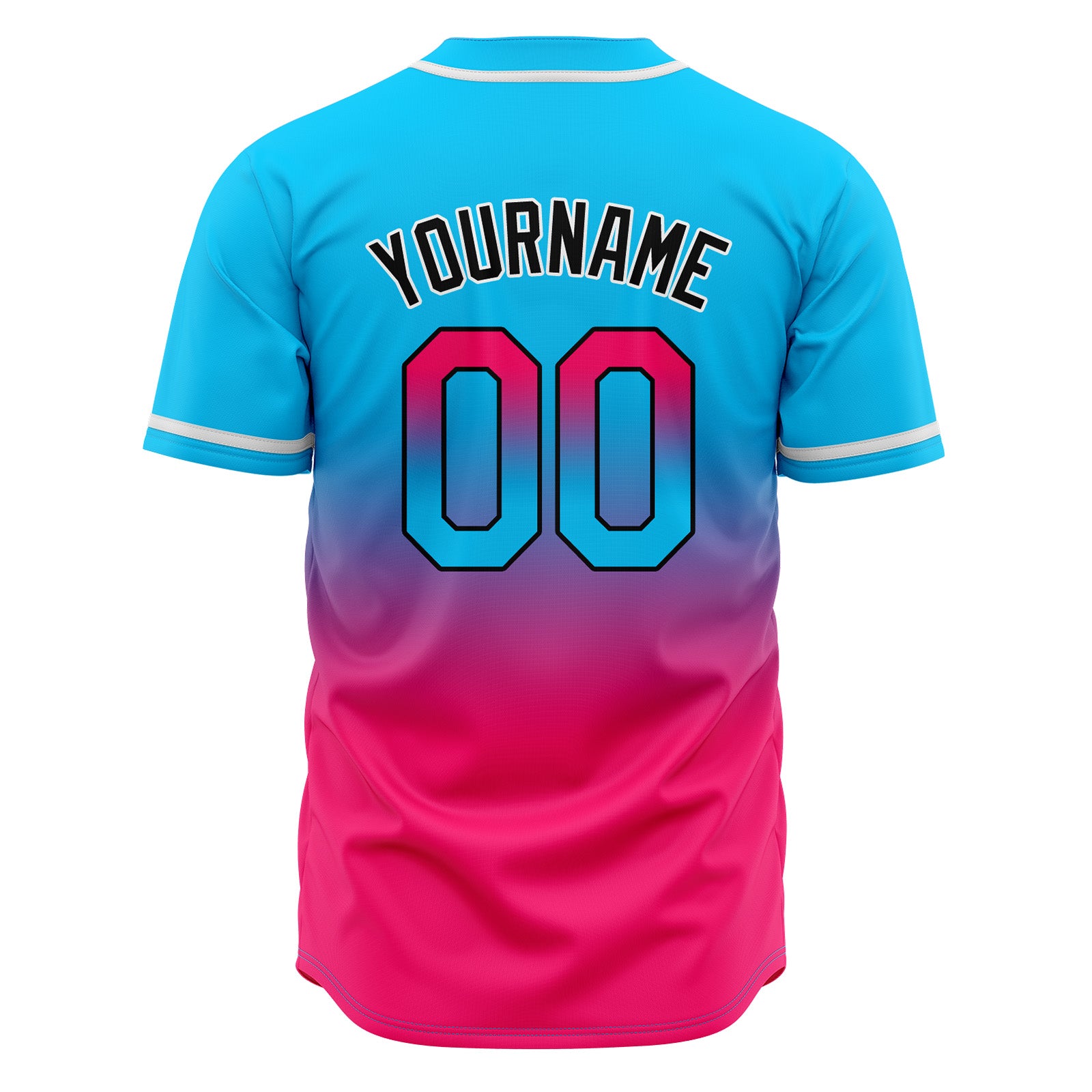 Custom Gradient Print Hip Hop Button Down Baseball Jersey Light Blue&Pink