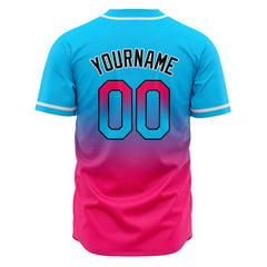 Custom Gradient Print Hip Hop Button Down Baseball Jersey Light Blue&Pink