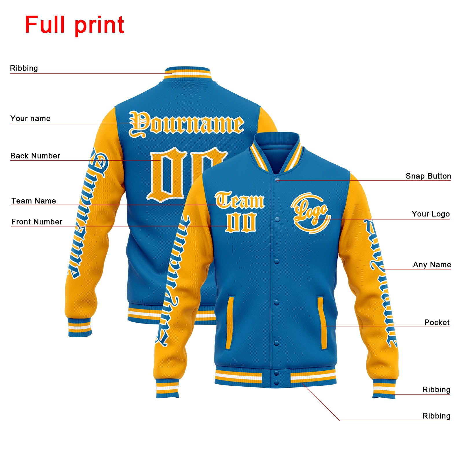 Custom Varsity Jacket Letterman Jacket For Men, Women And Youth Blue Orange