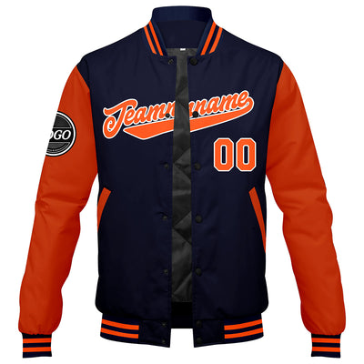 Custom Varsity Jacket Letterman Jacket For Men, Women And Youth Navy Orange
