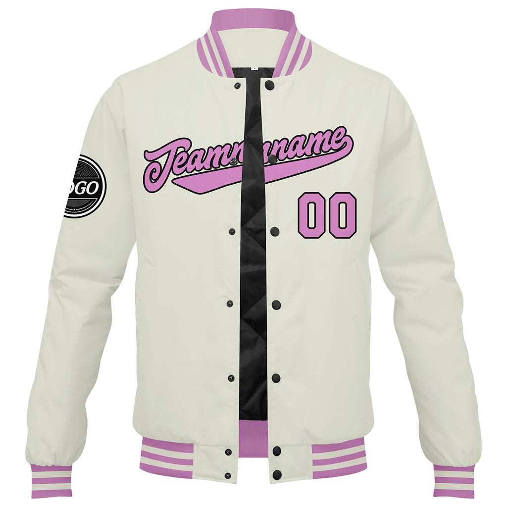 Custom Varsity Jacket Letterman Jacket For Men, Women And Youth Cream Pink