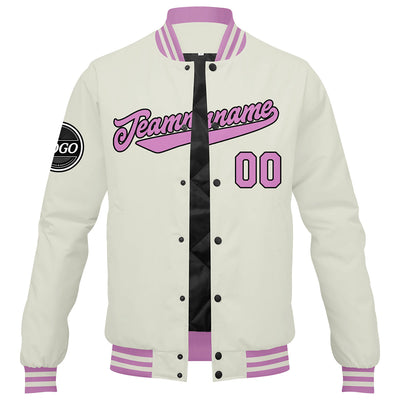 Custom Varsity Jacket Letterman Jacket For Men, Women And Youth Cream Pink